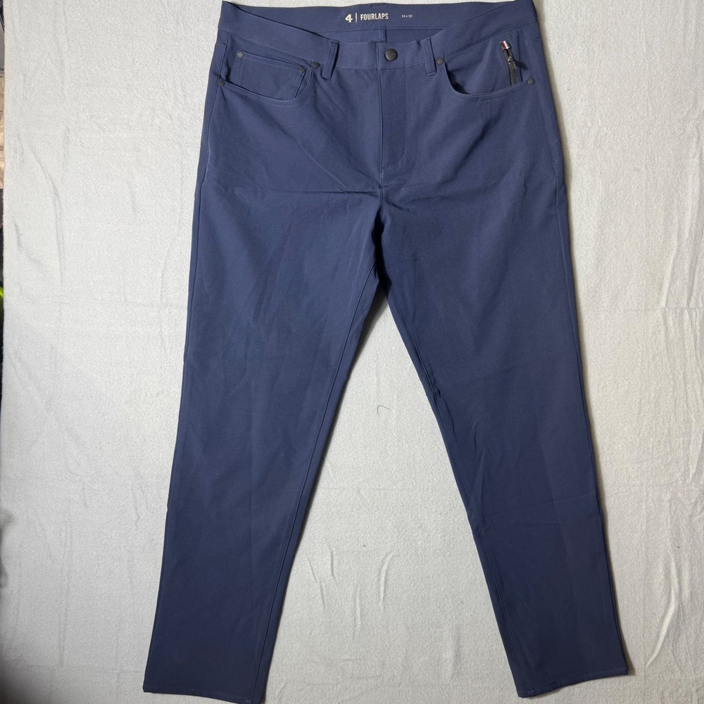 Fourlaps Level Tech‎ Chino Men Pants 34x30 Navy EXCELLENT Performance Stretch